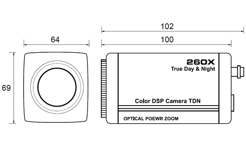 Размеры камеры видеонаблюдения KZC-281